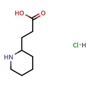 Chemical structure of 3-(piperidin-2-yl)propanoic acid hydrochloride , CAS 99310-43-7, AChemBlock S72480