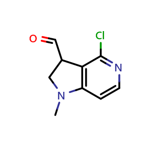 Chemical structure of 4-chloro-1-methyl-1H,2H,3H-pyrrolo[3,2-c]pyridine-3-carbaldehyde , CAS 97989-41-8, AChemBlock S72516