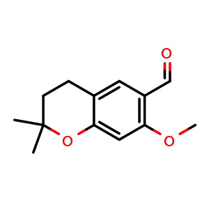 Chemical structure of 7-methoxy-2,2-dimethyl-3,4-dihydro-2H-1-benzopyran-6-carbaldehyde , CAS 97024-29-8, AChemBlock S72524