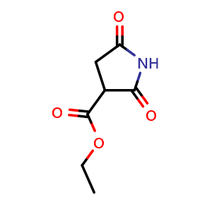 Chemical structure of ethyl 2,5-dioxopyrrolidine-3-carboxylate , CAS 96905-68-9, AChemBlock S72525