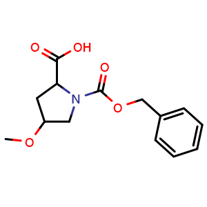 Chemical structure of 1-[(benzyloxy)carbonyl]-4-methoxypyrrolidine-2-carboxylic acid , CAS 96522-37-1, AChemBlock S72532