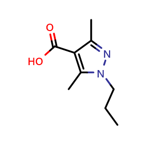 Chemical structure of 3,5-dimethyl-1-propyl-1H-pyrazole-4-carboxylic acid , CAS 957503-86-5, AChemBlock S72573