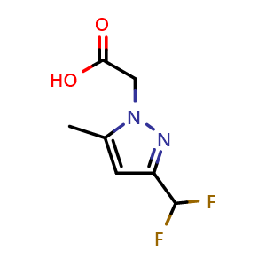 Chemical structure of 2-[3-(difluoromethyl)-5-methyl-1H-pyrazol-1-yl]acetic acid , CAS 957487-29-5, AChemBlock S72577