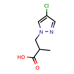 Chemical structure of 3-(4-chloro-1H-pyrazol-1-yl)-2-methylpropanoic acid , CAS 957301-84-7, AChemBlock S72586