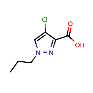 Chemical structure of 4-chloro-1-propyl-1H-pyrazole-3-carboxylic acid , CAS 957242-29-4, AChemBlock S72587