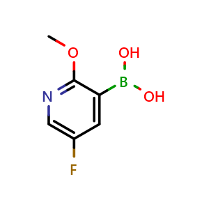 Chemical structure of (5-fluoro-2-methoxypyridin-3-yl)boronic acid , CAS 957120-32-0, AChemBlock S72593