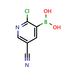 Chemical structure of (2-chloro-5-cyanopyridin-3-yl)boronic acid , CAS 957060-96-7, AChemBlock S72594