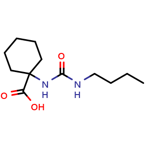 Chemical structure of 1-[(butylcarbamoyl)amino]cyclohexane-1-carboxylic acid , CAS 953908-29-7, AChemBlock S72632