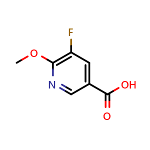 Chemical structure of 5-fluoro-6-methoxypyridine-3-carboxylic acid , CAS 953780-42-2, AChemBlock S72635