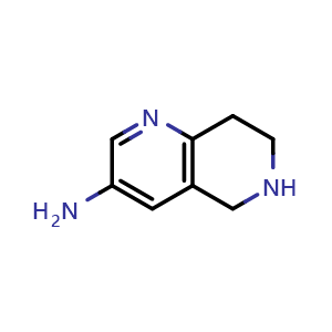 Chemical structure of 5,6,7,8-tetrahydro-1,6-naphthyridin-3-amine , CAS 948306-78-3, AChemBlock S72684