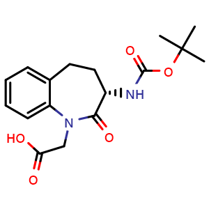 Chemical structure of 2-[(3S)-3-{[(tert-butoxy)carbonyl]amino}-2-oxo-2,3,4,5-tetrahydro-1H-1-benzazepin-1-yl]acetic acid , CAS 94793-95-0, AChemBlock S72689