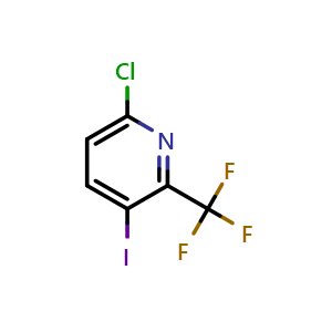 Chemical structure of 6-chloro-3-iodo-2-(trifluoromethyl)pyridine , CAS 945717-57-7, AChemBlock S72707