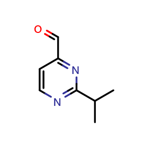 Chemical structure of 2-(propan-2-yl)pyrimidine-4-carbaldehyde , CAS 944901-13-7, AChemBlock S72727