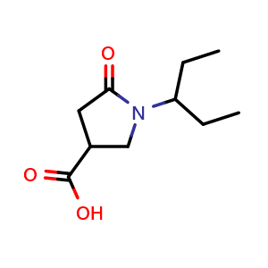 Chemical structure of 5-oxo-1-(pentan-3-yl)pyrrolidine-3-carboxylic acid , CAS 944511-54-0, AChemBlock S72744