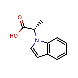 Chemical structure of (2S)-2-(1H-indol-1-yl)propanoic acid , CAS 943654-38-4, AChemBlock S72761