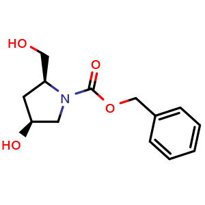 Chemical structure of benzyl (2S,4S)-4-hydroxy-2-(hydroxymethyl)pyrrolidine-1-carboxylate , CAS 942308-58-9, AChemBlock S72769