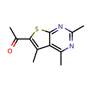 Chemical structure of 1-{2,4,5-trimethylthieno[2,3-d]pyrimidin-6-yl}ethan-1-one , CAS 941083-97-2, AChemBlock S72779