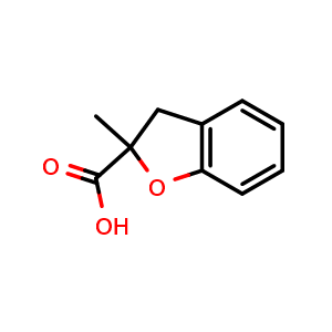 Chemical structure of 2-methyl-2,3-dihydro-1-benzofuran-2-carboxylic acid , CAS 93885-44-0, AChemBlock S72797