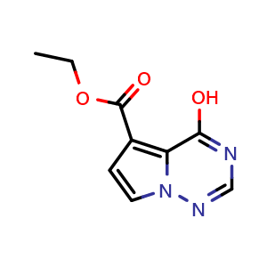 Chemical structure of ethyl 4-hydroxypyrrolo[2,1-f][1,2,4]triazine-5-carboxylate , CAS 938192-23-5, AChemBlock S72800