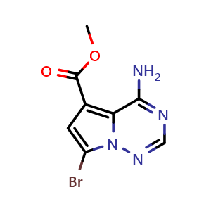 Chemical structure of Methyl 4-amino-7-bromopyrrolo[2,1-f][1,2,4]triazine-5-carboxylate , CAS 938191-86-7, AChemBlock S72802