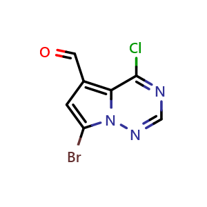 Chemical structure of 7-Bromo-4-chloropyrrolo[2,1-f][1,2,4]triazine-5-carbaldehyde , CAS 938191-84-5, AChemBlock S72804