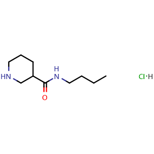 Chemical structure of N-Butylpiperidine-3-carboxamide hydrochloride , CAS 937725-10-5, AChemBlock S72810