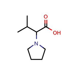 Chemical structure of 3-methyl-2-(pyrrolidin-1-yl)butanoic acid , CAS 937652-04-5, AChemBlock S72814