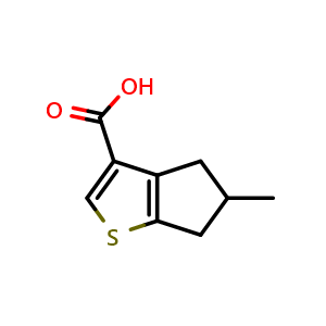 Chemical structure of 5-methyl-4H,5H,6H-cyclopenta[b]thiophene-3-carboxylic acid , CAS 937599-50-3, AChemBlock S72818
