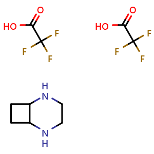 Chemical structure of 2,5-diazabicyclo[4.2.0]octane; bis(trifluoroacetic acid) , CAS 936706-47-7, AChemBlock S72838