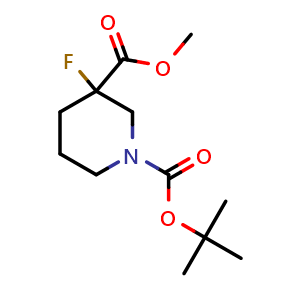 Chemical structure of 1-tert-butyl 3-methyl 3-fluoropiperidine-1,3-dicarboxylate , CAS 934342-31-1, AChemBlock S72859