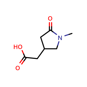 Chemical structure of 2-(1-methyl-5-oxopyrrolidin-3-yl)acetic acid , CAS 933759-81-0, AChemBlock S72865