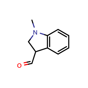 Chemical structure of 1-methyl-2,3-dihydro-1H-indole-3-carbaldehyde , CAS 933705-26-1, AChemBlock S72893