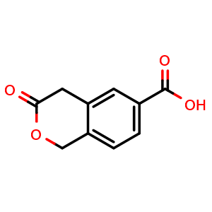 Chemical structure of 3-oxo-3,4-dihydro-1H-2-benzopyran-6-carboxylic acid , CAS 933703-12-9, AChemBlock S72895
