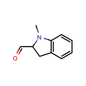 Chemical structure of 1-methyl-2,3-dihydro-1H-indole-2-carbaldehyde , CAS 933698-47-6, AChemBlock S72899