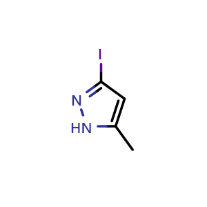 Chemical structure of 3-iodo-5-methyl-1h-pyrazole , CAS 93233-21-7, AChemBlock S72910