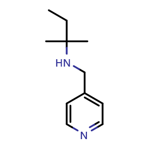Chemical structure of (2-methylbutan-2-yl)[(pyridin-4-yl)methyl]amine , CAS 932175-72-9, AChemBlock S72913