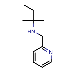 Chemical structure of (2-methylbutan-2-yl)[(pyridin-2-yl)methyl]amine , CAS 931992-46-0, AChemBlock S72918