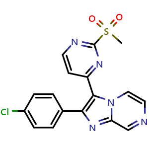 Chemical structure of 2-(4-chlorophenyl)-3-(2-methylsulfonylpyrimidin-4-yl)imidazo[1,2-a]pyrazine , CAS 928318-06-3, AChemBlock S72953