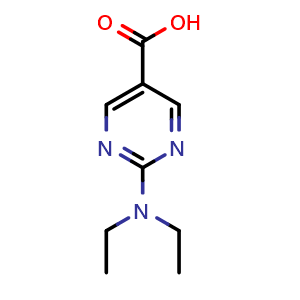 Chemical structure of 2-(diethylamino)pyrimidine-5-carboxylic acid , CAS 927803-51-8, AChemBlock S72962
