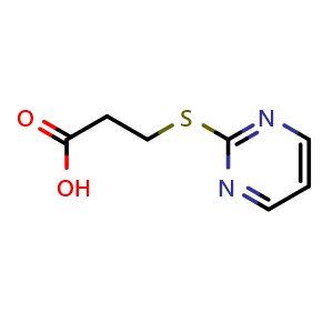 Chemical structure of 3-(pyrimidin-2-ylsulfanyl)propanoic acid , CAS 919466-99-2, AChemBlock S73032