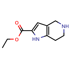 Chemical structure of ethyl 1H,4H,5H,6H,7H-pyrrolo[3,2-c]pyridine-2-carboxylate , CAS 916420-29-6, AChemBlock S73058