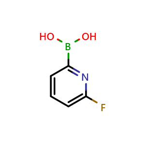 Chemical structure of 6-fluoropyridin-2-ylboronic acid , CAS 916176-61-9, AChemBlock S73065