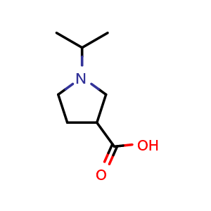 Chemical structure of 1-(propan-2-yl)pyrrolidine-3-carboxylic acid , CAS 915925-03-0, AChemBlock S73070