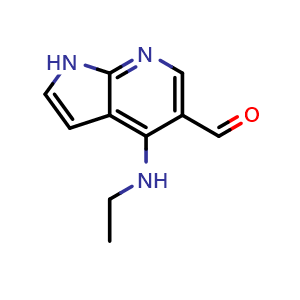 Chemical structure of 4-(ethylamino)-1H-pyrrolo[2,3-b]pyridine-5-carbaldehyde , CAS 915403-16-6, AChemBlock S73079