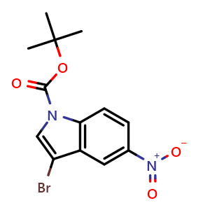 Chemical structure of tert-butyl 3-bromo-5-nitro-indole-1-carboxylate , CAS 914349-31-8, AChemBlock S73094