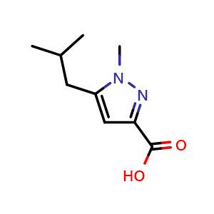 Chemical structure of 1-methyl-5-(2-methylpropyl)-1H-pyrazole-3-carboxylic acid , CAS 912451-06-0, AChemBlock S73115