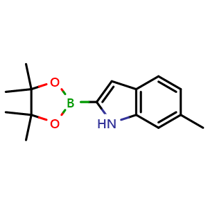Chemical structure of 6-methyl-2-(4,4,5,5-tetramethyl-1,3,2-dioxaborolan-2-yl)-1H-indole , CAS 912332-45-7, AChemBlock S73121