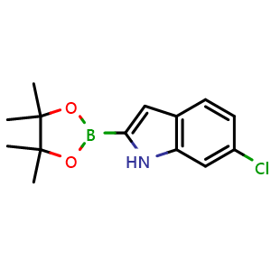 Chemical structure of 6-chloro-2-(4,4,5,5-tetramethyl-1,3,2-dioxaborolan-2-yl)-1H-indole , CAS 912331-84-1, AChemBlock S73122