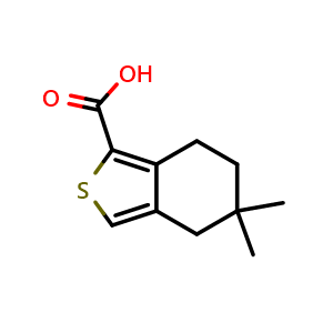 Chemical structure of 5,5-dimethyl-4,5,6,7-tetrahydro-2-benzothiophene-1-carboxylic acid , CAS 910635-40-4, AChemBlock S73140