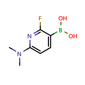 Chemical structure of [6-(dimethylamino)-2-fluoro-3-pyridyl]boronic acid , CAS 909187-40-2, AChemBlock S73156